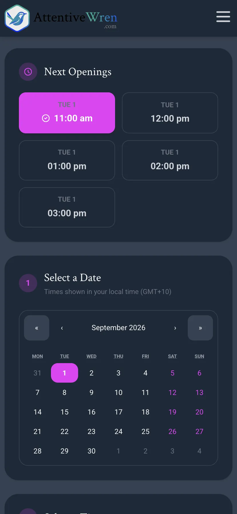 Select a time