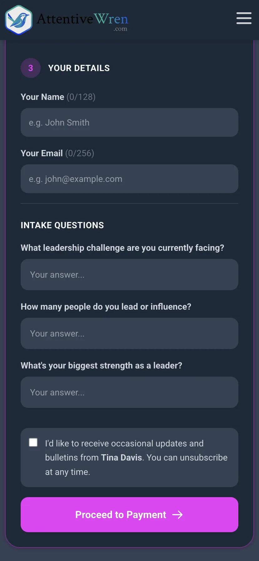 Answer intake questions